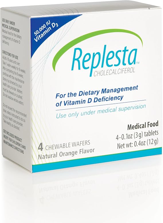 Replesta 50,000 IU Vitamin D3 Cholecalciferol, for Vitamin D Deficiency, Once-Weekly Chewable Wafer, Non-GMO, Natural Orange Flavor, 4 Count (Pack of 1)