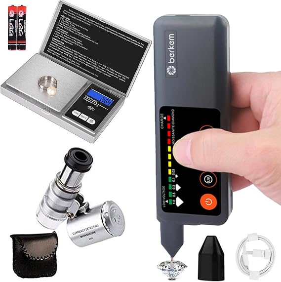 Rechargeable Professional Diamond Tester Pen with UV Light,Rechargeable Diamond Tester Pen+200g/0.01g Mini Jewelry Scale+60X Mini LED Magnifying,Professional Diamond for Novice and Expert