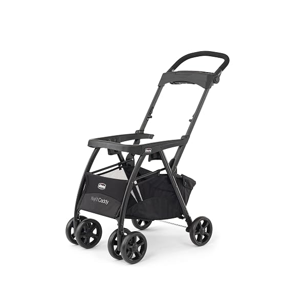 Chicco KeyFit Caddy Baby Stroller Frame with Adjustable Handle, Parent Tray | Accepts all Chicco infant car seats, compact travel stroller, under 12 lbs, all-wheel suspension, cup holders, Black/Black