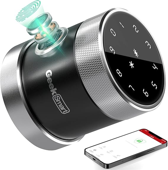 Geek Smart Door Lock, Fingerprint Door Lock Keyless Entry Door Lock with Keypad Smart Door Knob Remote Control with APP IC Card Mechanical Key Great for Airbnb Homes Apartments Hotels and Offices