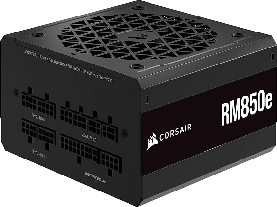 Corsair RM850e (2023) full modular, low noise ATX power supply - 3.0 and PCIe 5.0 compatible - 105°C capacitors - 80 Plus gold efficiency - modern standby support - black