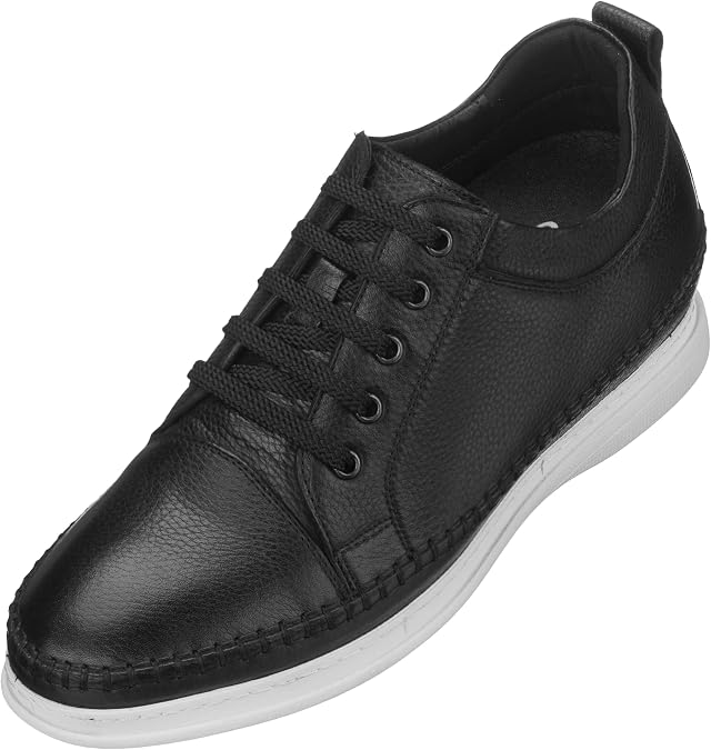 CALTO Men's Invisible Height Increasing Elevator Shoes - Leather Lace-up Casual Fashion Sneakers - 3 Inches Taller