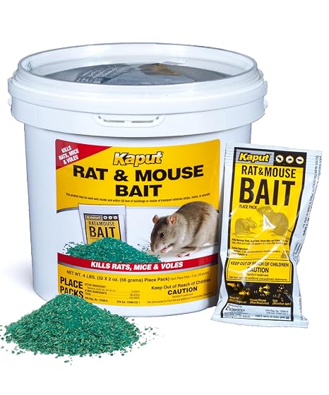 Kaput Rat & Mouse Bait- Effective Warfarin Formula for Rodent Control - Low Toxicity Rat Bait - Indoor & Near-Building Use, 32 Packets, 2 oz Each