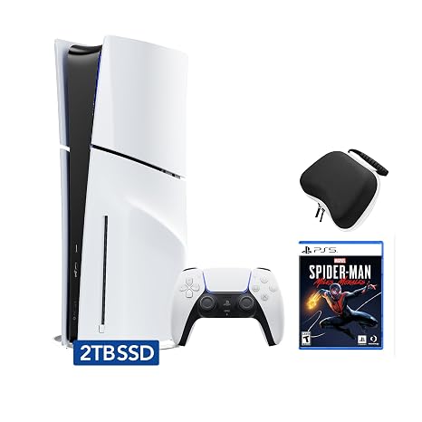 PlayStation 5 Slim Disc 2TB SSD Edition Bundle with Spider-Man: Miles Morales and Controller Case - White, Upgraded 2TB Ultra Fast SSD PS5 Slim Disc Gaming Console Bundle with Haptic Feedback Wireless Controller and Case [video game] [video game] [video ga