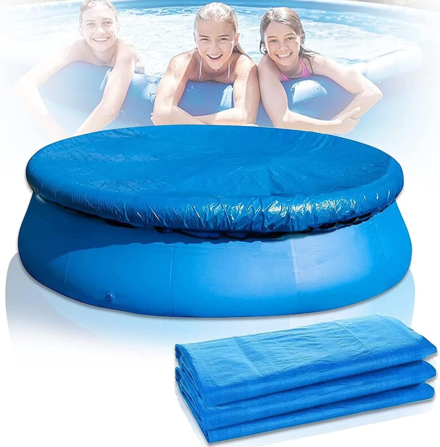 Swimming Pool Cover, 8FT Paddling Pool Cover Round Solar Pool Cover Rainproof Dustproof Pool Cover Easy Set for Frame Swimming Pools 6FT