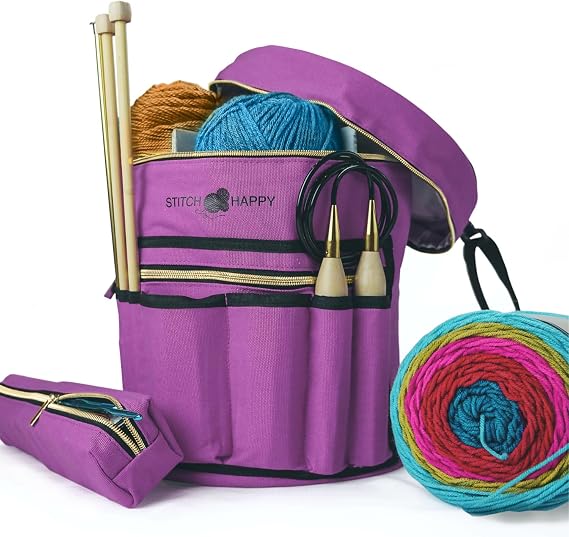 Knitting Bag (Lilac): 7 Pocket Yarn Bag, Yarn Storage, Crochet Storage