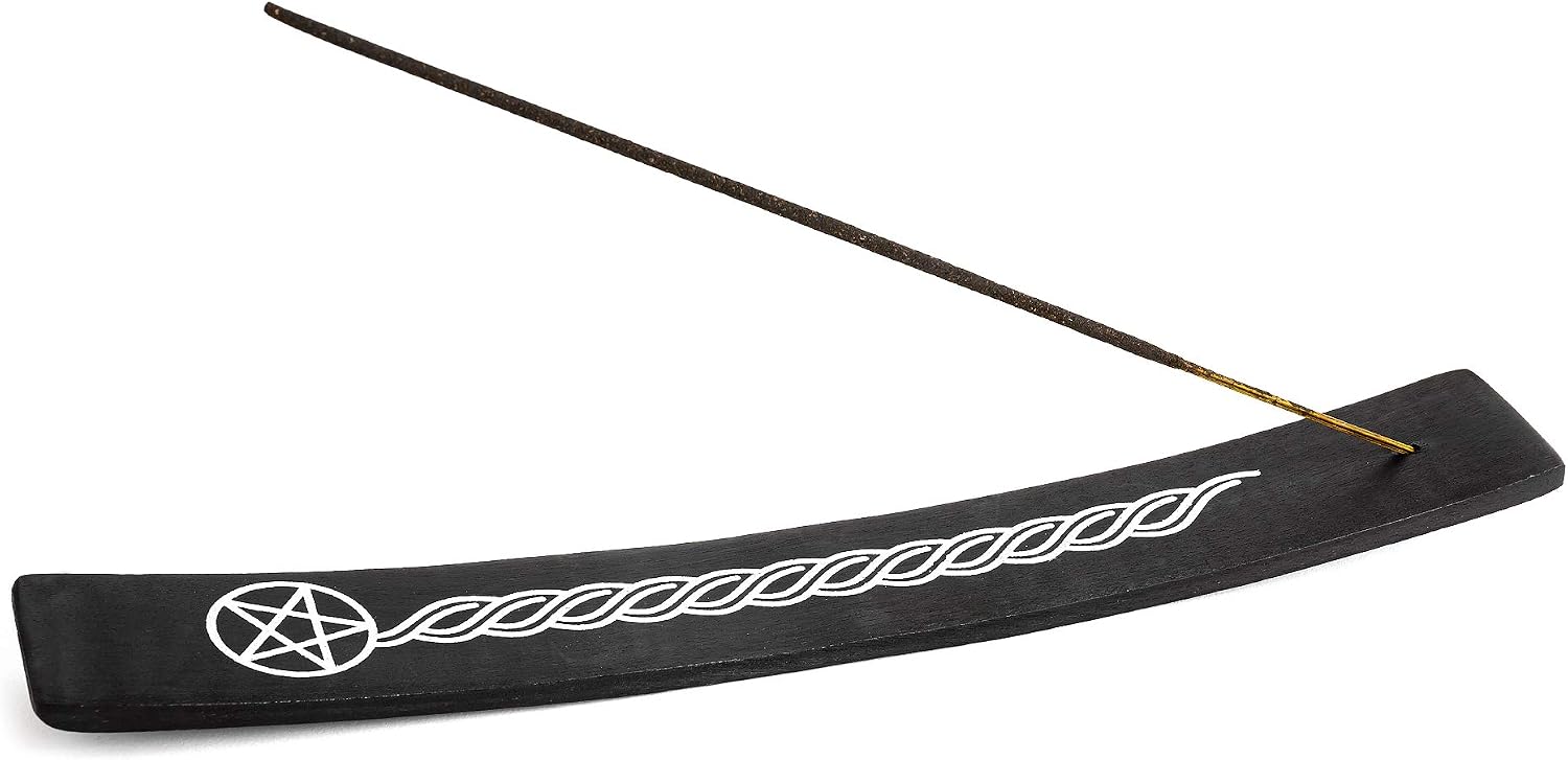 Incense Garden Wooden Incense Holder for Sticks Pentacle Black Painted Wood 10 inches Long