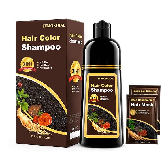 Black Hair Dye Shampoo, Gray Coverage Hair Color Shampoo for Women & Men