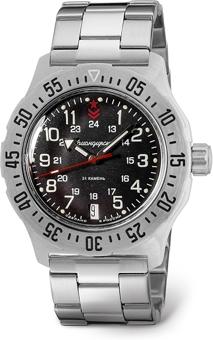 VOSTOK | Komandirskie Military Commander Automatic Self-Winding 42mm Wrist Watch | Model 350751 | WR 100m | Black Dial Mechanical Watch | Luminous dots