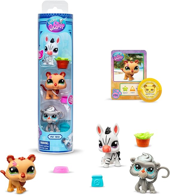 Bandai BF00597 Littlest Pet Shop Pack of 3 Pets Accessories Trading Card and Virtual Code Generation 7 Pets #96 #97 #98 Children from 4 Years +