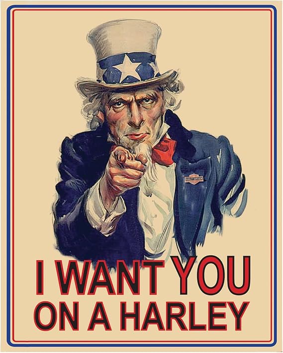 Uncle Sam "I Want You On a Harley" Funny Quotes Wall Art Print - Vintage Biker Poster for Home, Bedroom, Garage, Man Cave or Office - 8x10 Unframed Funny Harley Decor for Motorcycle Lovers