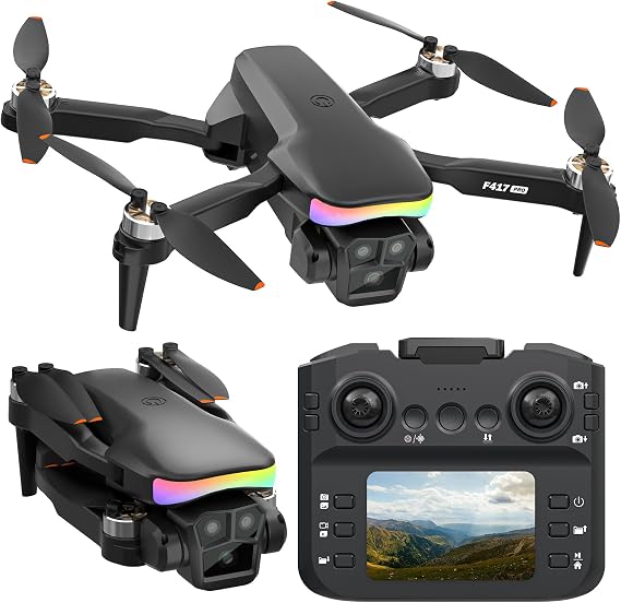 Fakjank F417PRO Drone with Camera 1080P for Adults Kids, Beginner Drone with Screen, Adult Drone with 90° Lens, LED Lights, Optical Flow, Modular Battery, One Key Start, 3D Flips, Portable Case