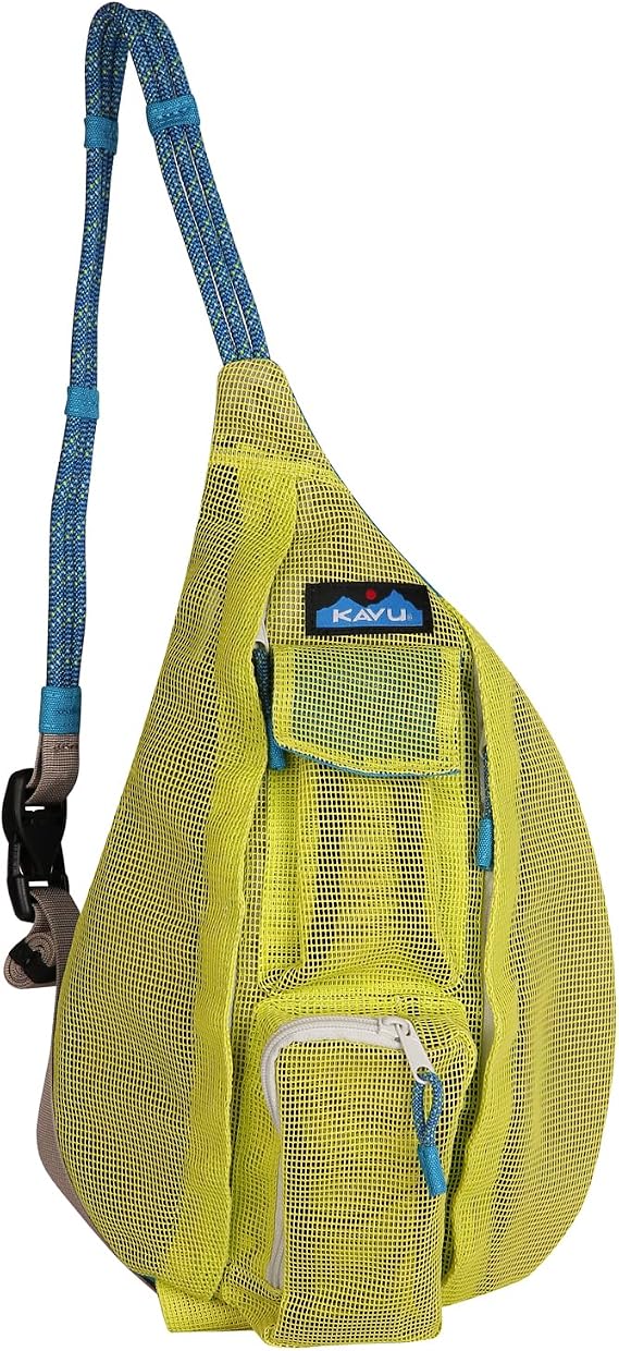 KAVU Mini Beach Rope Bag Mesh Crossbody Sling Backpack - Key Lime