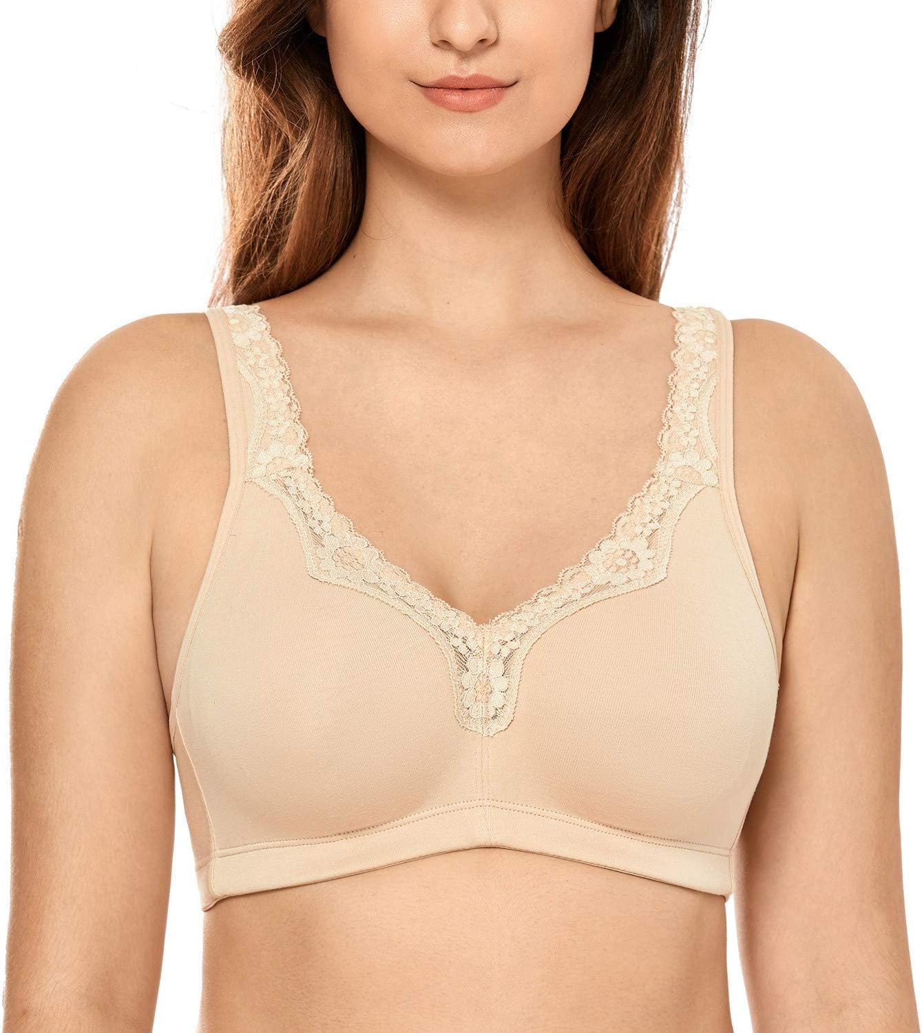 CALVENA Women's Lace Plus Size Full Coverage Non Padded Comfort Cotton Wirefree Bra