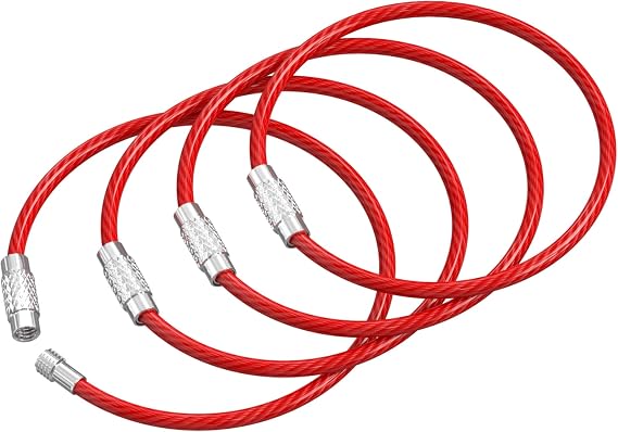 Cable Key Ring 4 Pack - 6.3" Flexible Wire Keychain Loop with Twist-Lock Screw for Luggage Tags & Bag Charms