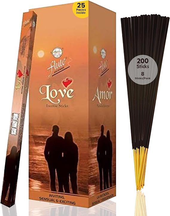 Love Incense Sticks - Square Pack of 200 Sticks - Sandal Rose Incense for Romance, Mood Enhancement, Happiness