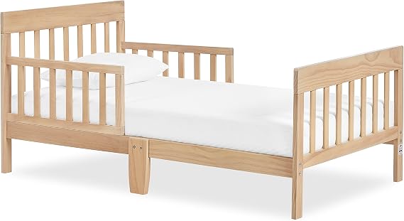 Dream On Me Finn Toddler Bed, GREENGUARD Gold, Pinewood, Vintage White Oak | Low to Floor Bed, 2 Safety Guard Rails, Slatted Wooden Headboard & Footboard 50 Lb Limit, BSA Verified