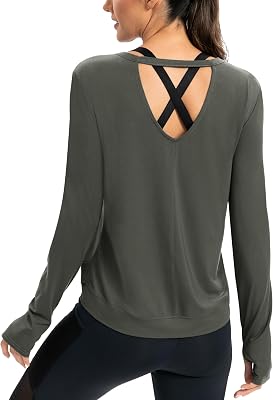 Fihapyli ICTIVE Workout Long Sleeve Shirts for Women Running Athletic Yoga Gym Hiking Activewear Tops with Thumb Hole Shirt Dark Gray S