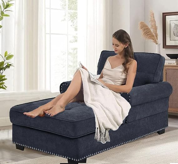 beey Cozy Chaise Lounge Indoor Living Room Chase Chair Upholstered Chaise Lounges Sleeper for Bedroom Living Room Home Small Place,Dark Gray(59"*34"*33.5")
