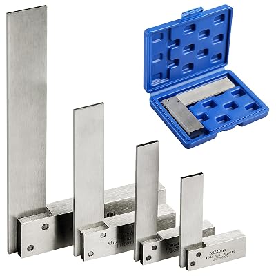 Machinist Square Set Engineer Precision Mini Wide Base 90 Degree Right Angle Ruler Hardened Steel 4 Pieces, Silver BG-0326