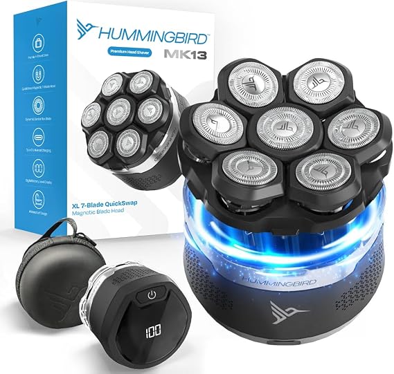HUMMINGBIRD MK13 Premium Head Shaver, 7 Blade Electric Razors for Men, Cordless USB-C Rechargeable Wet & Dry Electric Head Shavers for Bald Men, Waterproof Skull Shaver