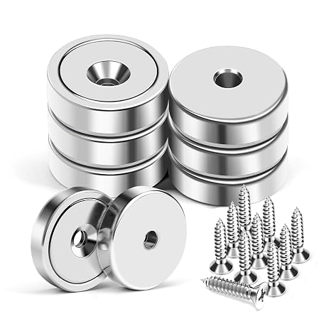 MIKEDE 70 LBS Magnets with Screw Holes 6 Pack Force Neodymium Cup Magnet | 25mm with Countersunk Hole and Steel Capsule Powerful Industrial Strength Strong Magnet with Screws for Wall Mounting
