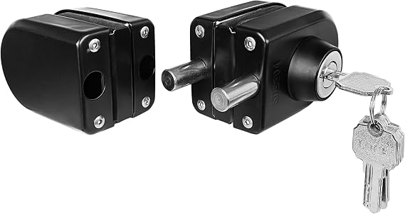 Glass Double Door Lock, no Drill Glass Door Lock Anti-Theft Security Lock, Double Swing Hinged Frameless Push Sliding Gate Lock with 5 Keys Fits on 1/2" Glass 0.39" -0.47" (Black, B101)