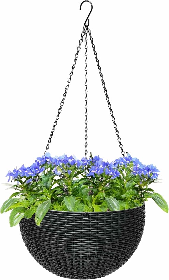 ADEPTNA Beautiful Rattan Effect Hanging Planter – 26cm (10") Hanging Basket | Decorative Plant Pot for Home, Garden & Patio |