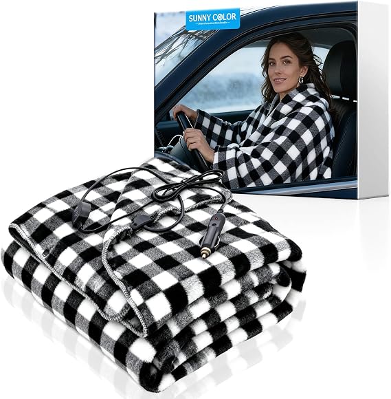 Wearable Car Electric Blanket 12 Volt Heated Travel Blanket Plug in Heating Throw for Car Truck SUV Van with Controller 2 Heating Level Ideal for Camping, Traveling(41x55, Pink)