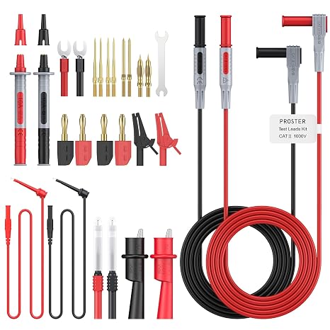 Proster Multimeter Test Lead Kit 27pcs - Test Lead CATIII 1000V, Multimeter Crocodile Clip, Gold-Plated Banana Plug, Test Hook, U-Shaped Insert