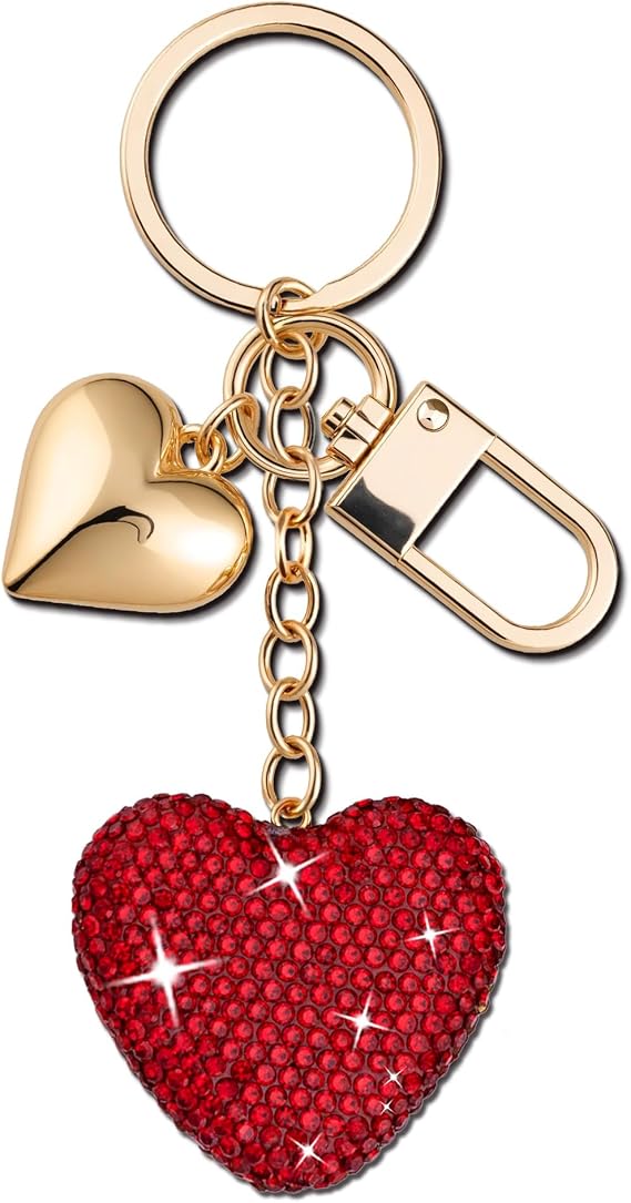 Heart Keychain for Car Keys Bag Charms Stocking Stuffers for Teen Girls Women Cute Bling Rhinestone Keychain