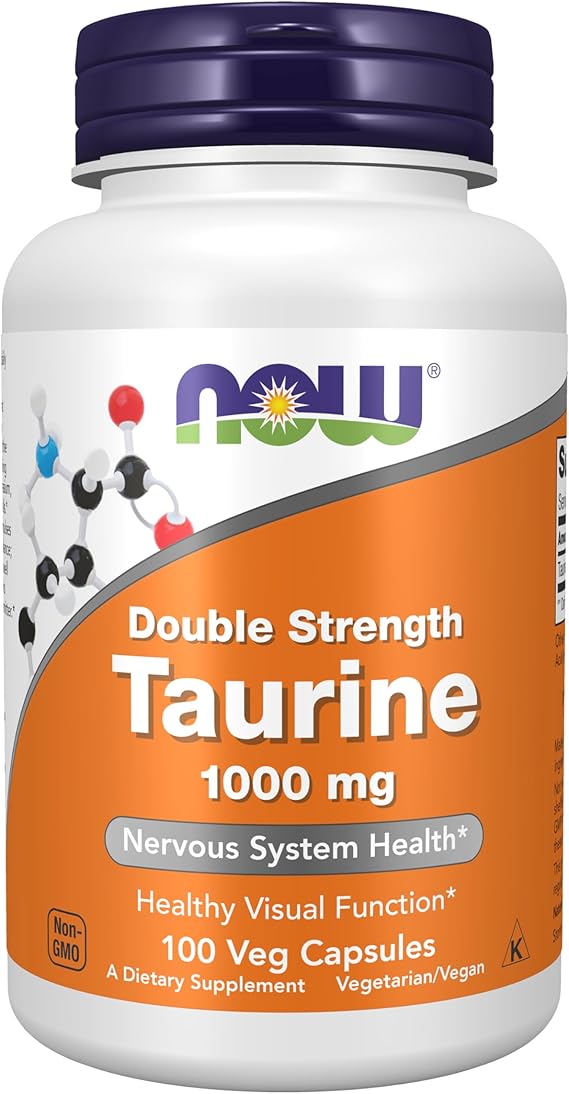 NOW Supplements, Taurine 1,000 mg, Double Strength, Nervous System Health*, 100 Veg Capsules