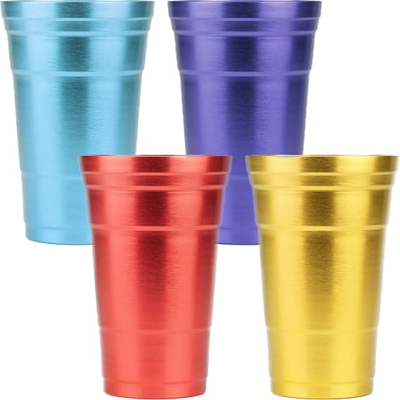 Arora 4-Pack 21oz Colored Aluminum Cups: 4-Color. Stackable, reusable.Hand wash only.