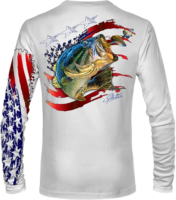 Mens American Flag Bass Comfortable Fishing Shirt-UPF 50+ Interlocking Fabric, Quick-Dry, Ideal for Anglers (JM016)