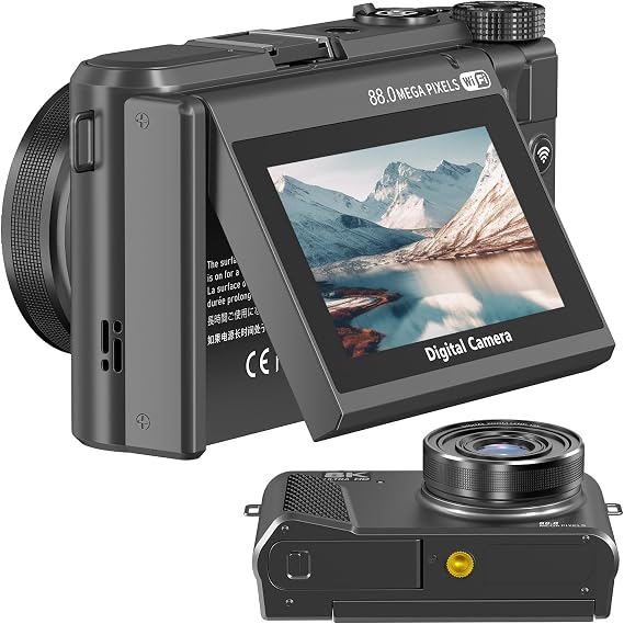 8K Digital Camera for Photography 88MP WiFi Vlog Camera for YouTube 3" 180° Flip Screen & 18x Digital Zoom Auto Focus with Lens Cap Vlog Camera 32GB Card 2 Batteries Gunmetal