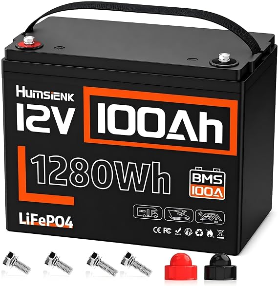HumsiENK 12V 100Ah LiFePO4 Battery, Group 24 Deep Cycle RV/Off-Grid Battery