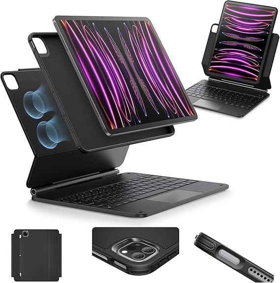 ESR for iPad Pro 12.9 Keyboard Case, Multi-Mode Magnetic Stand | For Pro 12.9" 6/5/4/3th, Secure Magnetic Lock, Detachable Case, Precision Multi-Touch Trackpad, Rebound 360 Series, Black