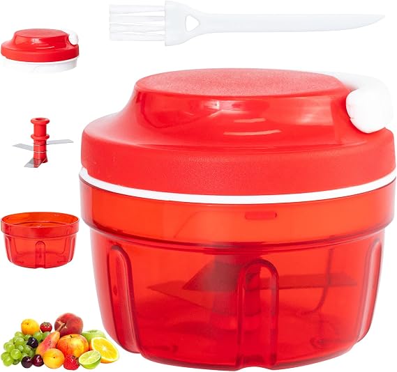 Manual Food Chopper 300ml, Pull-String Chopper for Kitchen | Includes Cleaning Brush For Removing Residue From Blades And Corners,Cuts Onions, Garlic, Herbs, Nuts & Soft Fruits