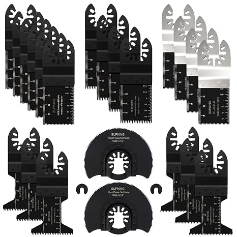 SupKing 24Pcs Oscillating Saw Blades,Professional Titanium Multitool Blades Kits for Metal Wood Plastics,Quick Release Multi Tool Blades Compatible with Dewalt Milwaukee Porter Cable Ryobi Makita Rock