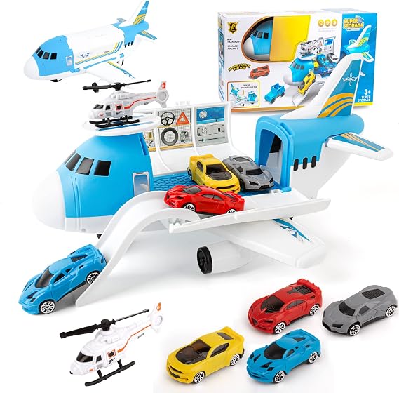 Transport Cargo Airplane, Aeroplane toys for Boys Girls Ages 3+ Year Old | Includes 4 Cars & 1 Helicopter, Viation Toy, Helicopter Toy, Birthday Gift for Kids