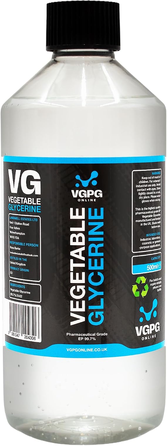 Vegetable Glycerin USP Cosmetic & Industrial Grade | 500ml | Pure VG Liquid for Skin Hair Soap DIY | Humectant Moisturiser for Cosmetics Craft Food Uses