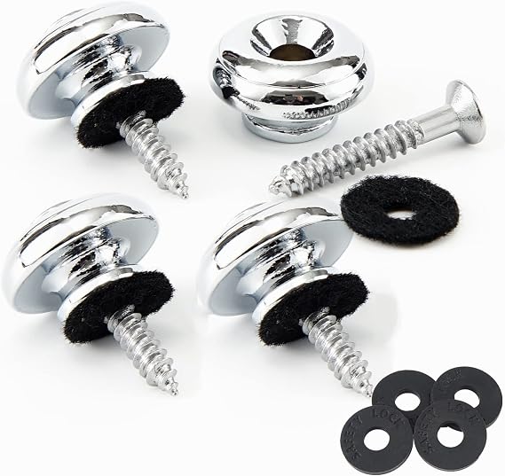 Miwayer Guitar Strap Locks Metal Strap Retainer System Straplock Guitar Strap Buttons with Strap Blocks for Acoustic Electric Guitar, Bass, Ukulele (Chrome Silver 4 PCS)
