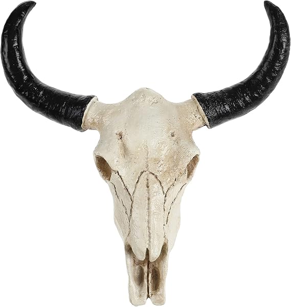 Garneck Cow Skull Wall Decor Halloween Cow Skeleton Statue Realistic Bull Head Ornament Animal Skull Hanging Art Home Decoration (9x8.6 Inch)