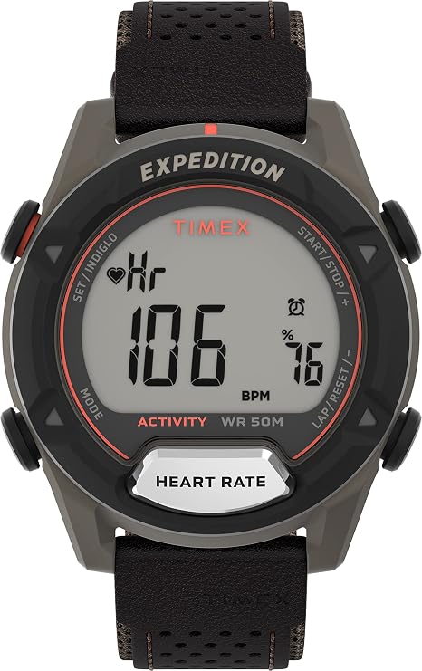 Timex Expedition Robuste digitale Herren-Armbanduhr 43mm mit Lederband