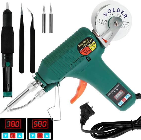 Soldering Iron Kit, 80W 180-520C Adjustable Temperature Corded Solder Iron Internal Heat Electric Welding Tool, with Welding Wire for Soldering Circuit Boards, Electrical Maintenance, Computers