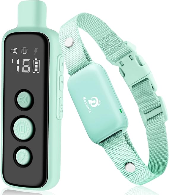 Bousnic Shock Collar for Dogs - Waterproof Rechargeable Dog Electric Training Collar with Remote for Small Medium Large Dogs with Beep, Vibration, Safe Shock Modes 8-120 Lbs Green