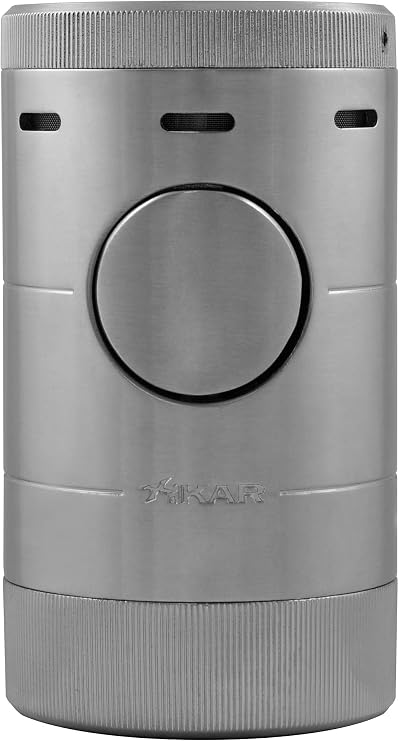 Xikar Volta Tabletop Quad Jet Flame Butane Torch Lighter for Cigars, Silver | High Capacity Tank, Adjustable Flame, Ergonomic Design with Push Button and EZ-Fuel Window