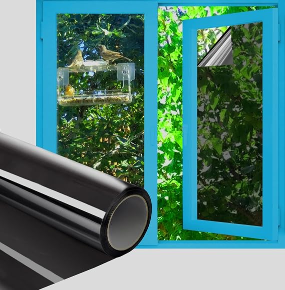 One Way Window Film for Daytime Privacy Jahoot Non-Adhesive Static Cling Heat Blocking Window Tint, UV Rejection & Glare Reduction for Home and Office (17.7" x 78.7", Black-Silver)