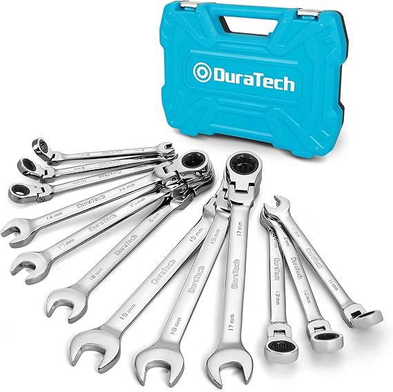 DURATECH 12-Piece Flex-Head Ratchet Spanner Set, 8-19 mm, Cr-V Steel