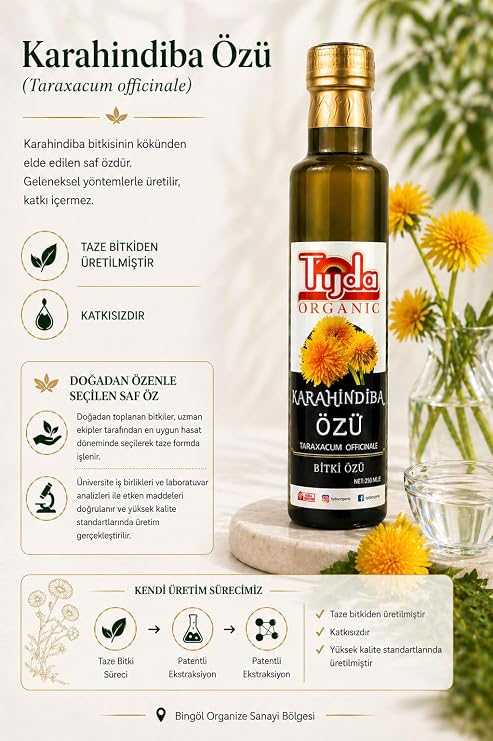 Karahindiba Otu ve Kökü Özü (TARAXACUM OFFİCİNALE) 250 ml%100 Saf